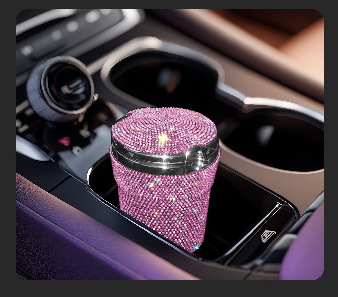 Diamond-Encrusted Car Ashtray, Creative and Personalized, with Cover, Led Light, Multifunctional, Universal, High Temperature Resistant, Flame Retardant
