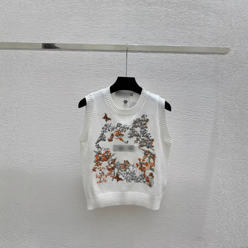 High-End Version Cd Brand 26 Early Spring New Color-Blocking Animal and Floral Round-Neck Knitted Vest Top for Women High-End Version Cd Brand 26 Early Spring New Color-Blocking Animal and Floral Round-Neck Knitted Vest Top for Women