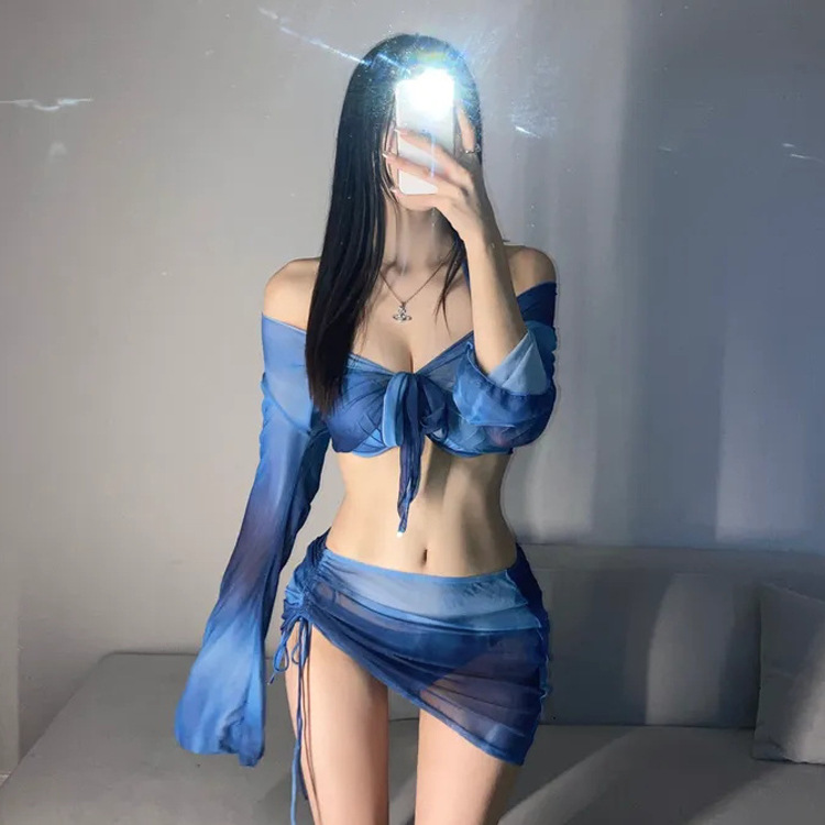 South Korea Dongdaemun Ins-style Four-piece Bikini Retro Simple Split High Waist Slimming Swimwear Women's Swimsuit