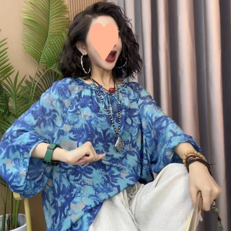 民族风棉麻套装2025春夏装新款复古印花上衣百搭哈伦裤子两件套