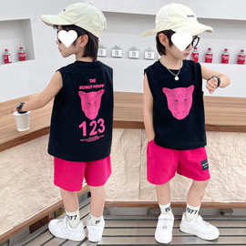 男童夏装童装背心短裤运动两件套2023新款现货代发男孩酷帅套装潮