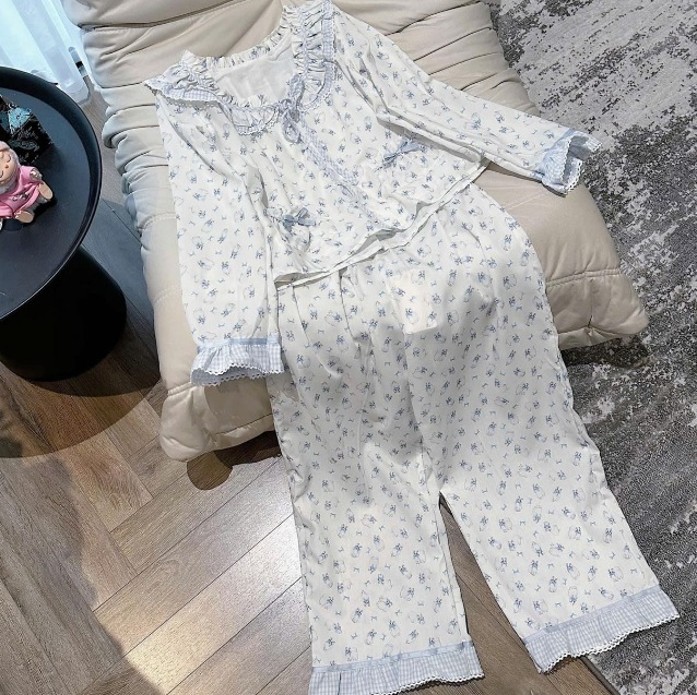 대외 무역 잠옷 여성의 봄과 가을 새로운 긴 소매 바지 달콤한 소녀의 귀여운 느슨한 홈 옷 투피스 세트 얇은