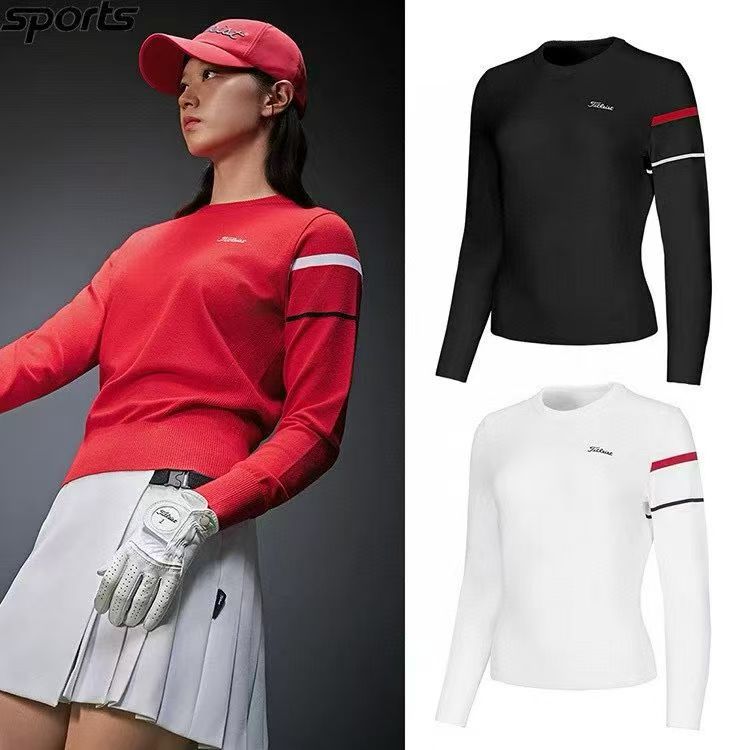 Korean Style Early Autumn New Golf Women's Clothing 25 Fashionable Versatile Trendy Comfortable Skin-Friendly Striped Knit Top