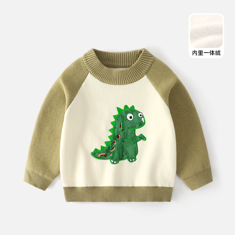 Cartoon One-Piece Fleece Children's Clothing Winter Dinosaur Fleece Knit Sweater Warm Base Layer Boys' Thickened Top Cartoon One-Piece Fleece Children's Clothing Winter Dinosaur Fleece Knit Sweater Warm Base Layer Boys' Thickened Top