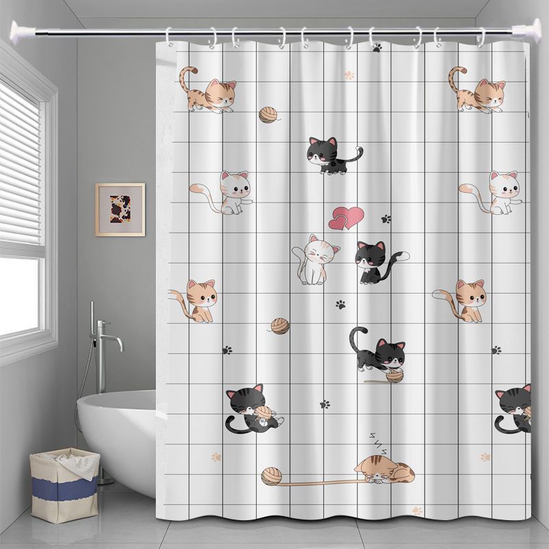 Bathroom Shower Curtain Waterproof and Mildew-Proof Set Punch-Free Partition Door Curtain Hanging Curtain High-End Bathroom Shower Curtain