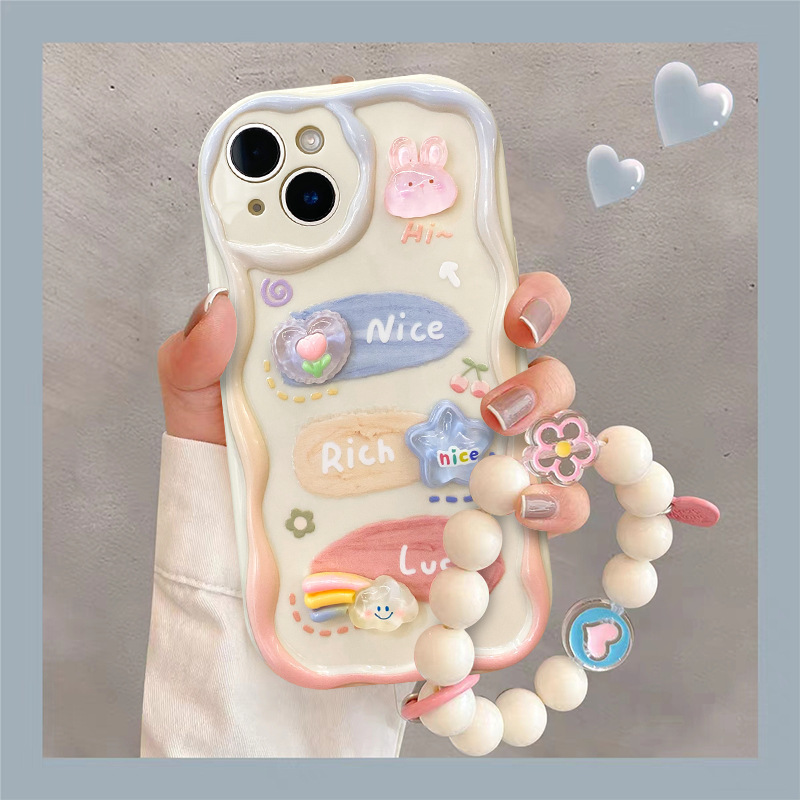 Cute Cartoon Chain Suitable for 16Promax Apple Mobile Phone Case Iphone15 Niche 14 Stereo 13 High-End Sense