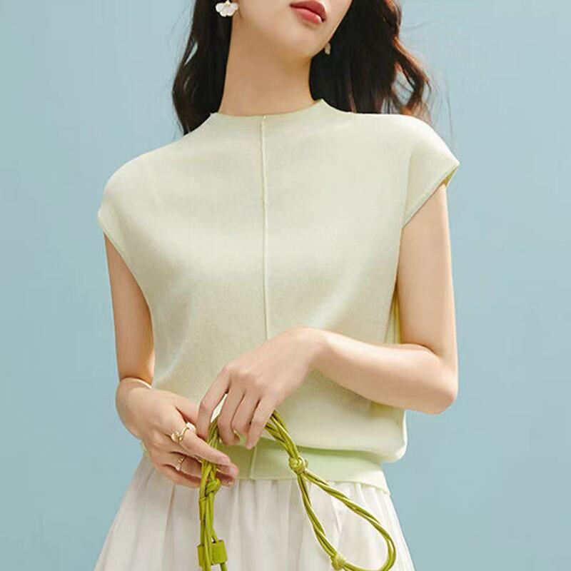 Late White 2026 Spring New Style Bright Dopamine Fashion Stand Collar Top Elastic Comfortable Skin-Friendly Breathable Knitted Sweater for Women Late White 2026 Spring New Style Bright Dopamine Fashion Stand Collar Top Elastic Comfortable Skin-Friendly Breathable Knitted Sweater for Women