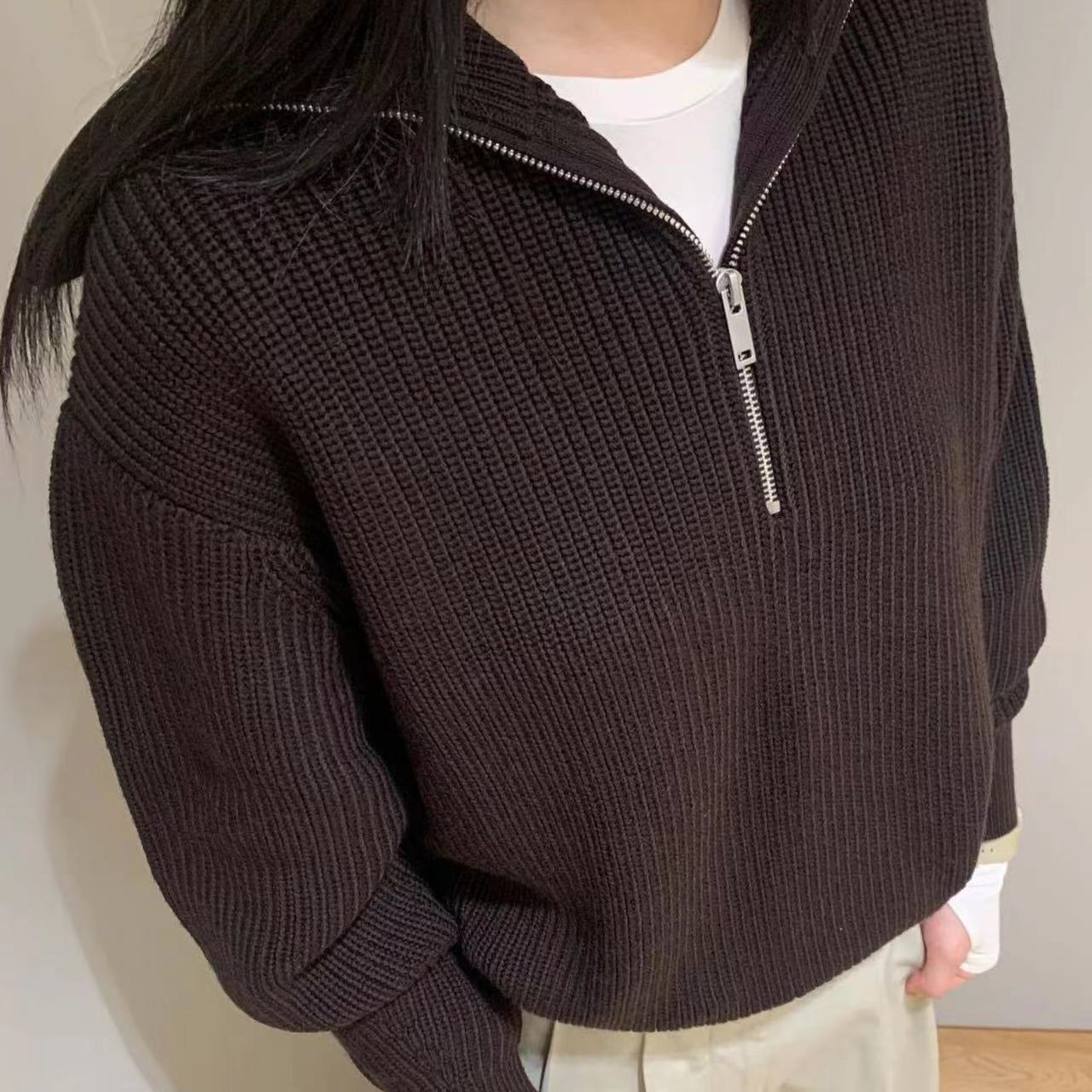 C Women's loose lapel wool blended solid color sweater 2023 early autumn new 1099812012