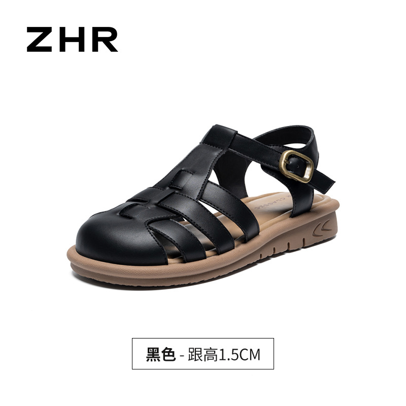 Dép sandal xỏ ngón nữ đế bệt phong cách La Mã — AF206F màu đen