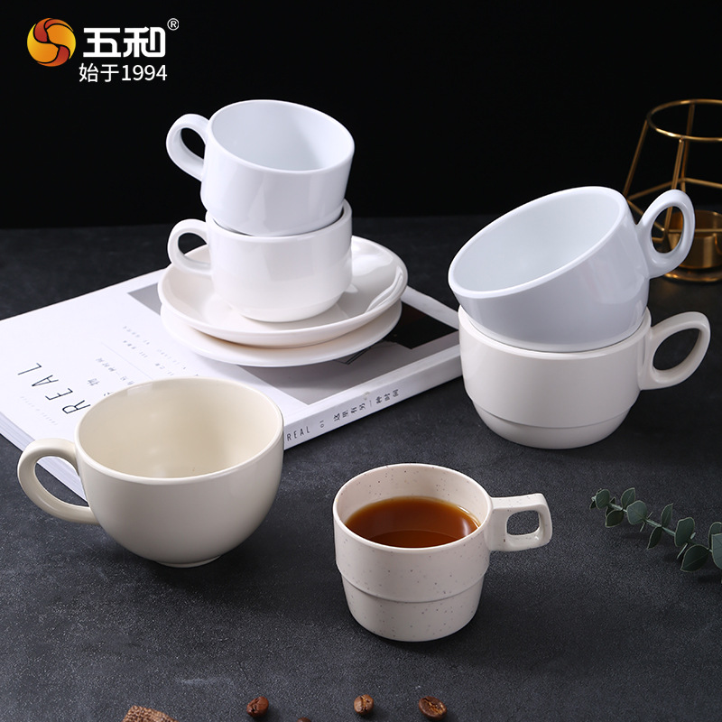 우허 멜라민 커피잔 301-400ml 유럽풍 카푸치노 라떼컵 컵받침 옵션