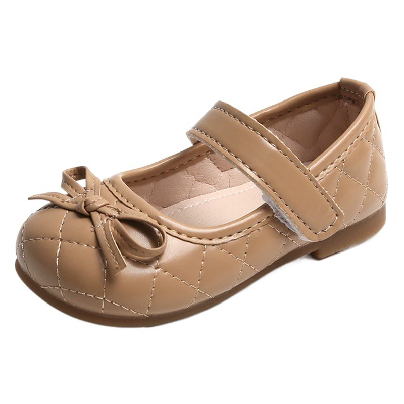 Детские туфли-балетки для девочек с бантом, весна-осень 2025, новая модная модель, кожаные, с неглубоким вырезом, в стиле Chanel, на липучке, детские туфли без каблука