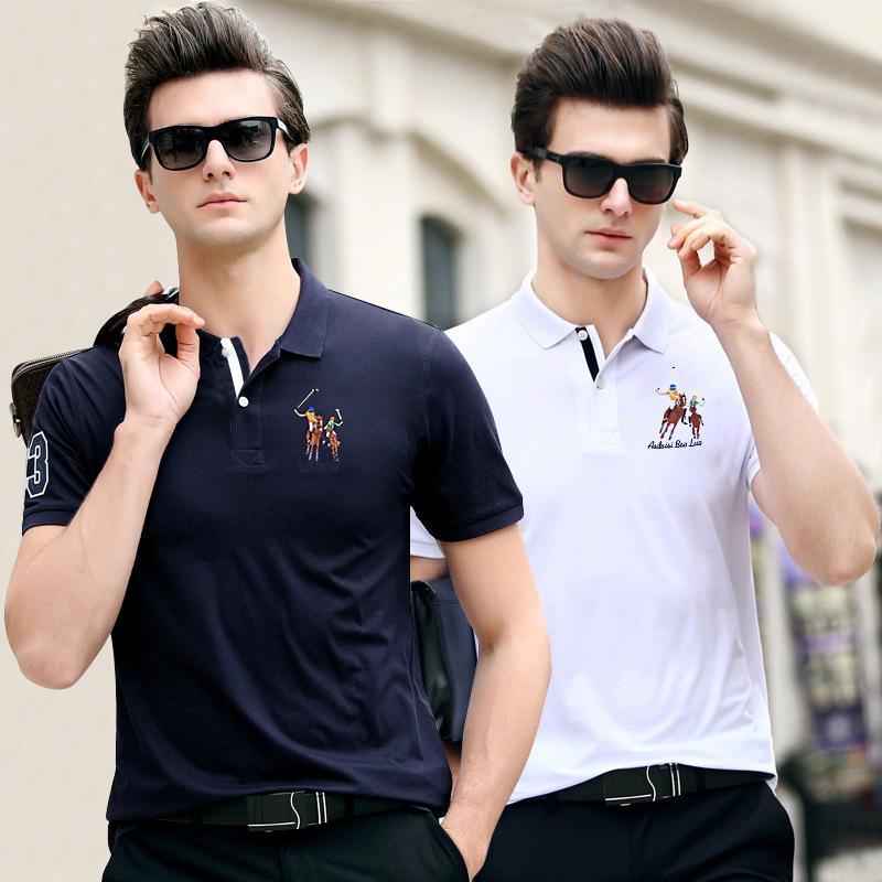 man pure cotton Short sleeved men's wear Solid Embroidered standard Lapel Large T-shirt Middle-aged and young polo Shirt shirt wholesale