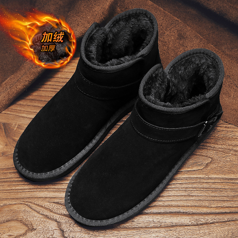 겨울 새 눈 신발 평면 짧은 튜브 동북 면화 남성 기모 두꺼운 방수 따뜻한 가죽 스노우 부츠 여성