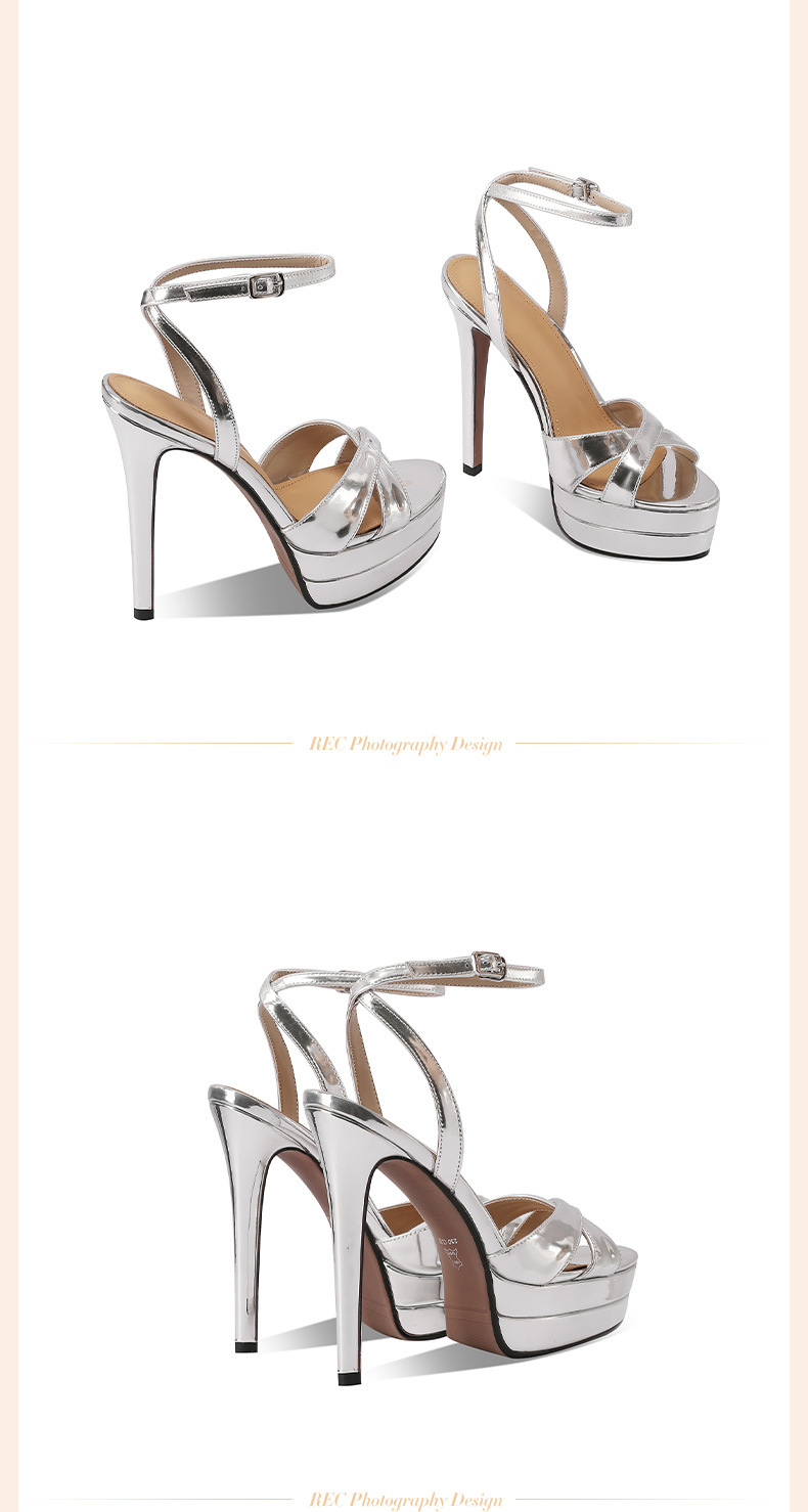 Sandal cao gót nữ hở mũi gót nhọn 12 cm đế platform 4 cm da thật — Màu vàng chi tiết 16