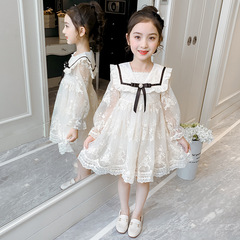 Korean Girls' Spring Dress 2024 Korean Version Children's Lace Embroidery Baby Long Sleeve Princess Dress European and American Children's Dress