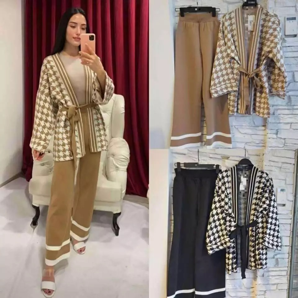 Daily Women's Casual Houndstooth Color Block Rayon Polyacrylonitrile Fiber Belt Pants Sets Pants Sets display picture 3