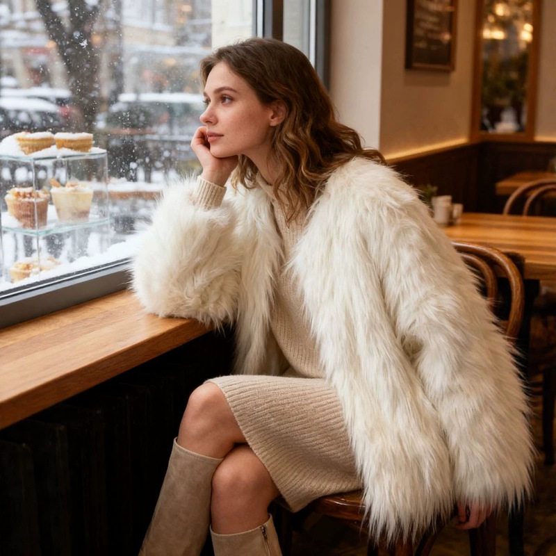 Faux Fur Jacket European and American cross-border faux fur coat for women, thickened, warm, eco-friendly fur coat for winter