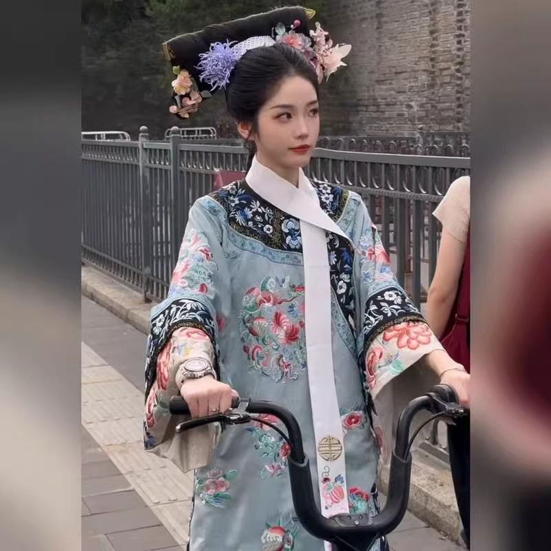 清朝婦人服、中国風漢服、清朝チャイナドレス、旗服、格子服、新中国風宮殿風プリント2点セット|undefined
