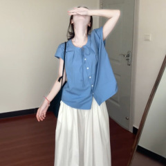 2025夏の新型超火減齢のゆったりした子供服の半袖の小さい飛袖の上着の子供服のシャツ