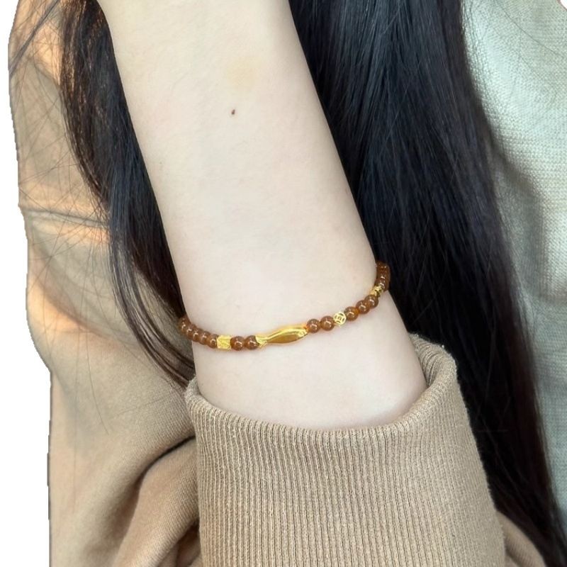 Vintage Tiger Eye Stone Goldfish Beaded Bracelet For Women_voghion.com