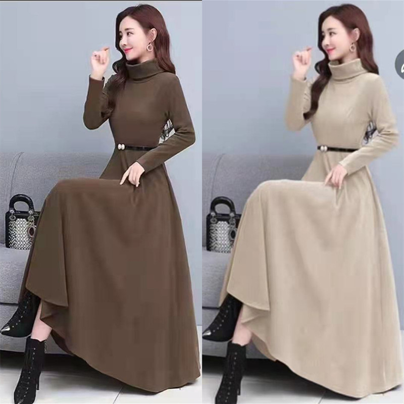 High Collar Base Dress Women's 2022 Autumn and Winter New French Double-sided Velvet Elegant Slim-fit Over-the-knee Coat Long Skirt High Collar Base Dress Women's 2022 Autumn and Winter New French Double-sided Velvet Elegant Slim-fit Over-the-knee Coat Long Skirt