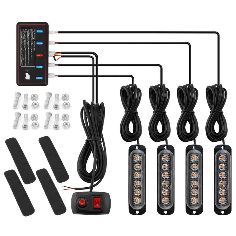 24LED грузовик средней решетки стробоскоп 12-24V автомобиль аварийный предупреждающий мигающий свет один для четырех с блоком управления