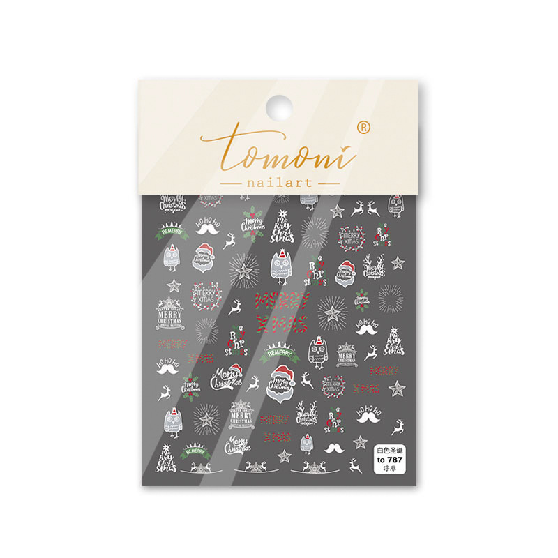 Pegatinas de uñas decorativo pequeño patrón Navidad Santa Claus Otoño e Invierno alivio de dibujos animados copo de nieve tridimensional Internet celebridad pegatinas de uñas