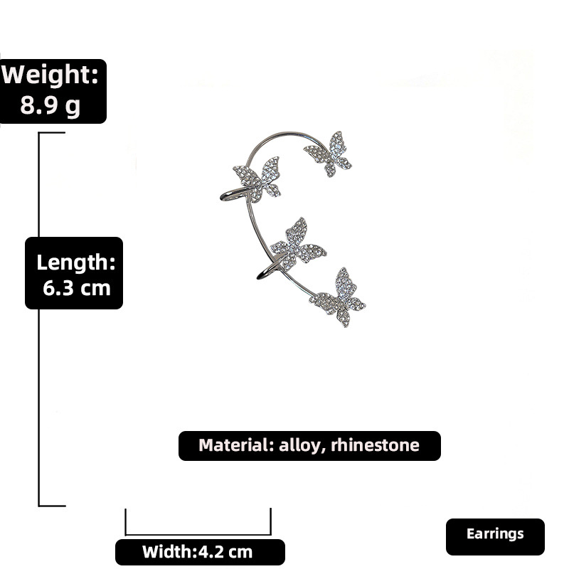 9g Weight Alloy Ear Needle Material Fashion Butterfly Diamond Alloy Artificial Gemstones Earrings