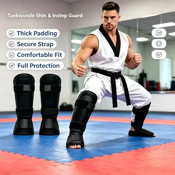 Cross-border Taekwondo shin guards with foot protection, boxing and Sanda thickened EVA adult training protective gear, shin guards, and leg wraps