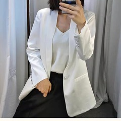 現物メーカー卸売り光沢模造酢酸サテンコート冬スーツ黒色白色スーツ女