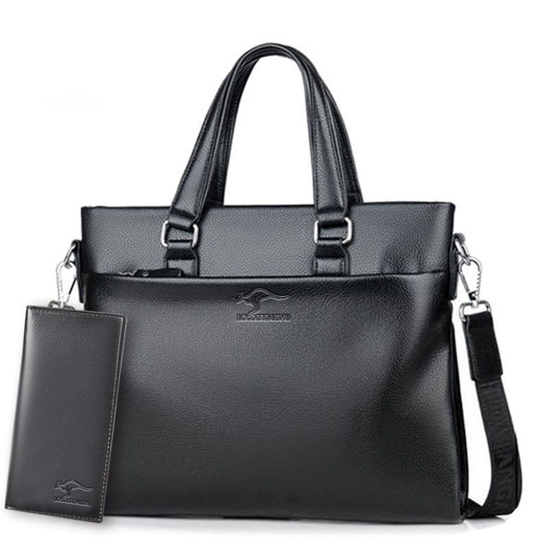 Premium Men's Business Briefcase – Corduroy Laptop Bag With Genuine Leather Trim, Includes Bonus Wallet & Accessories_voghion.com