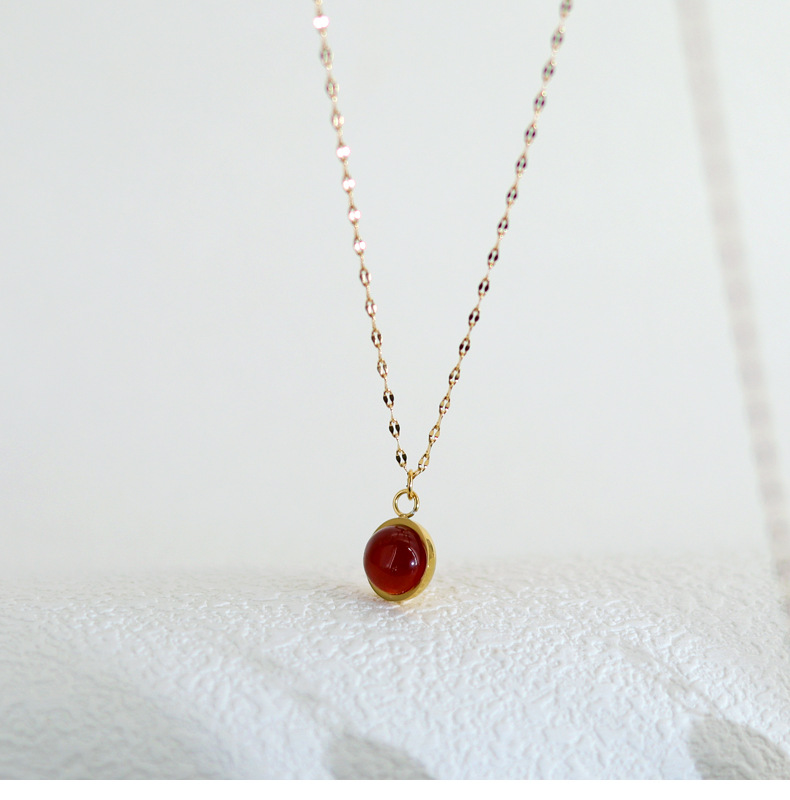 Fashion Round Titanium Steel Plating Inlay Natural Stone Pendant Necklace 1 Piece