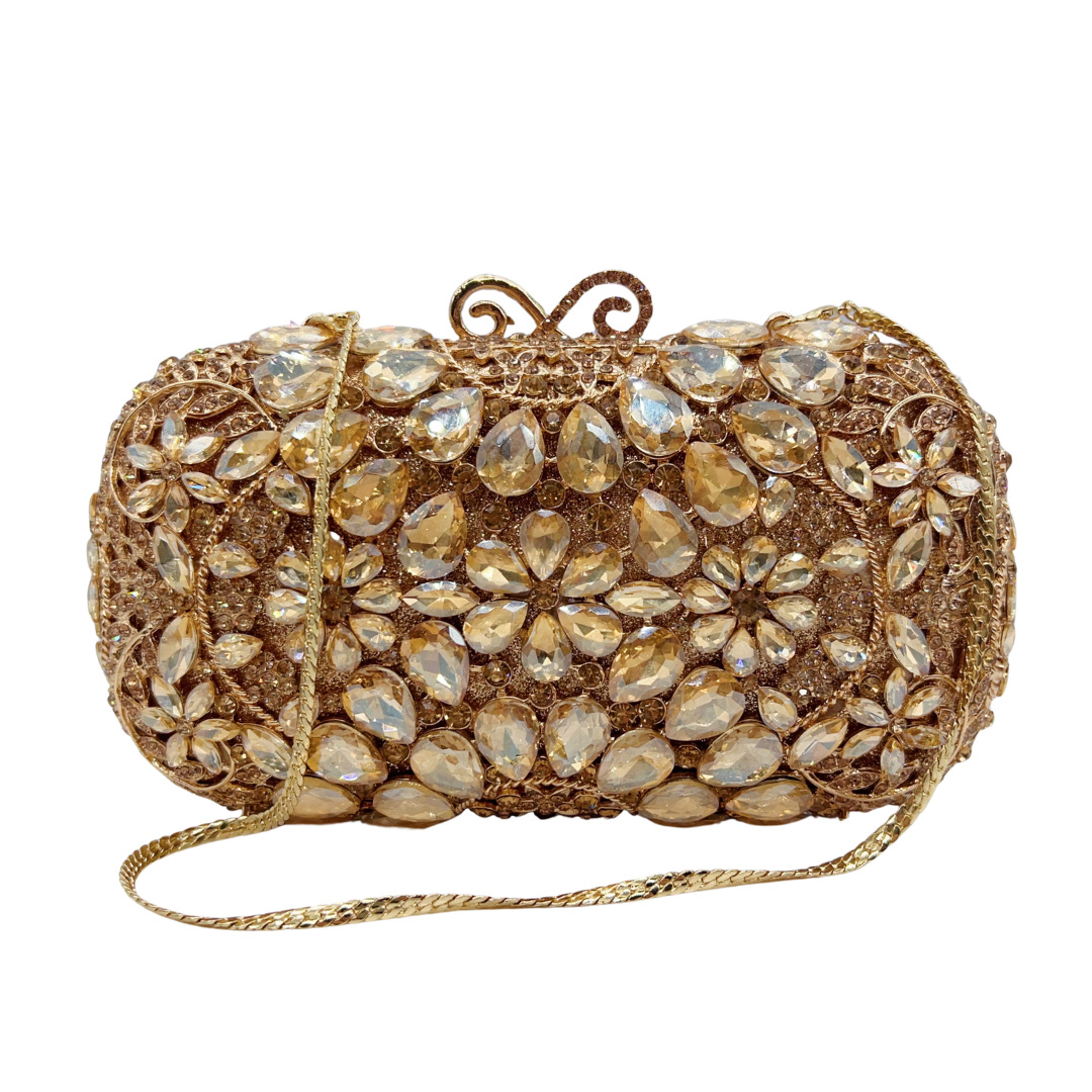 Túi clutch nữ đính đá dạ hội cầm tay phong cách lấp lánh — màu vàng