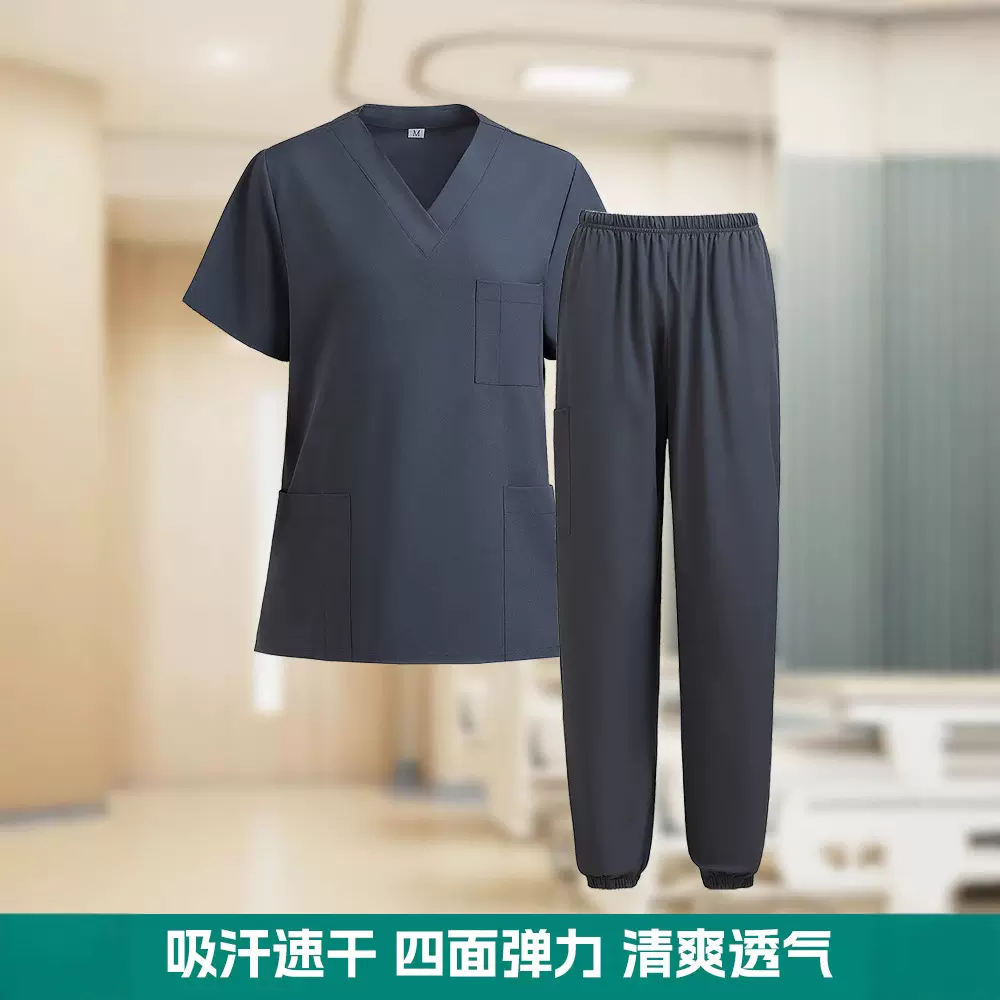 亚马逊跨境欧美弹力洗手衣口腔医生护士刷手工作服男女手术隔离衣