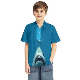 男童开衫上衣夏威夷衬衫夏季新品休闲度假鲨鱼印花儿童时尚短袖