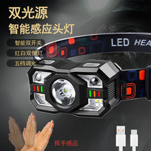 多功能感应头灯长续航强光户外骑行露营钓鱼头灯可充电红光警示灯