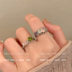 Bling Bling~ Ins Colorful Zircon Ring for Women, Lightweight Luxury, Advanced Sense of Personality, Sweet and Cool Style, Index Finger Ring, Unique Design Ring