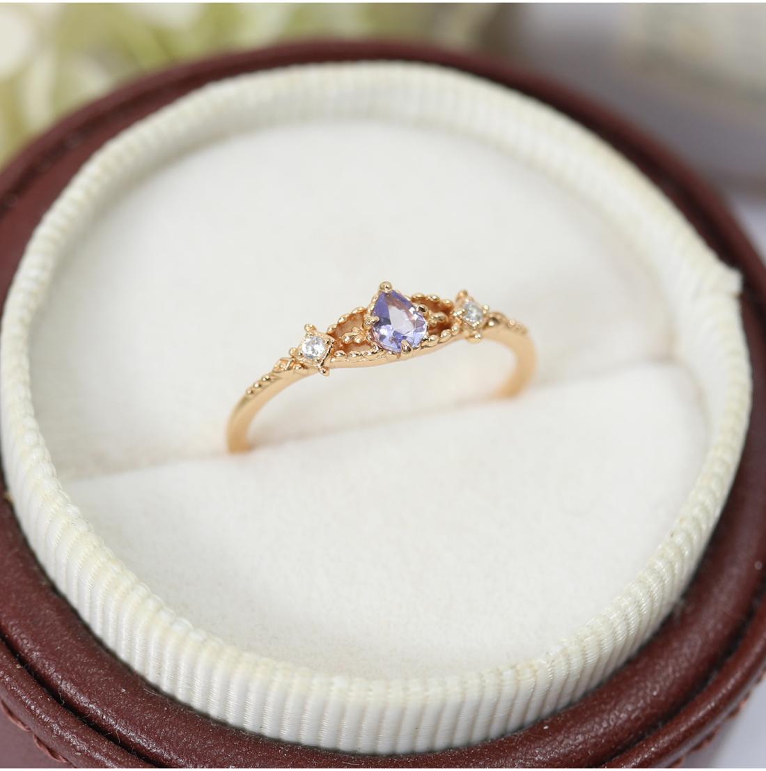 Ethnic Style Square Water Droplets Copper Inlay Tanzanite Zircon Rings display picture 2