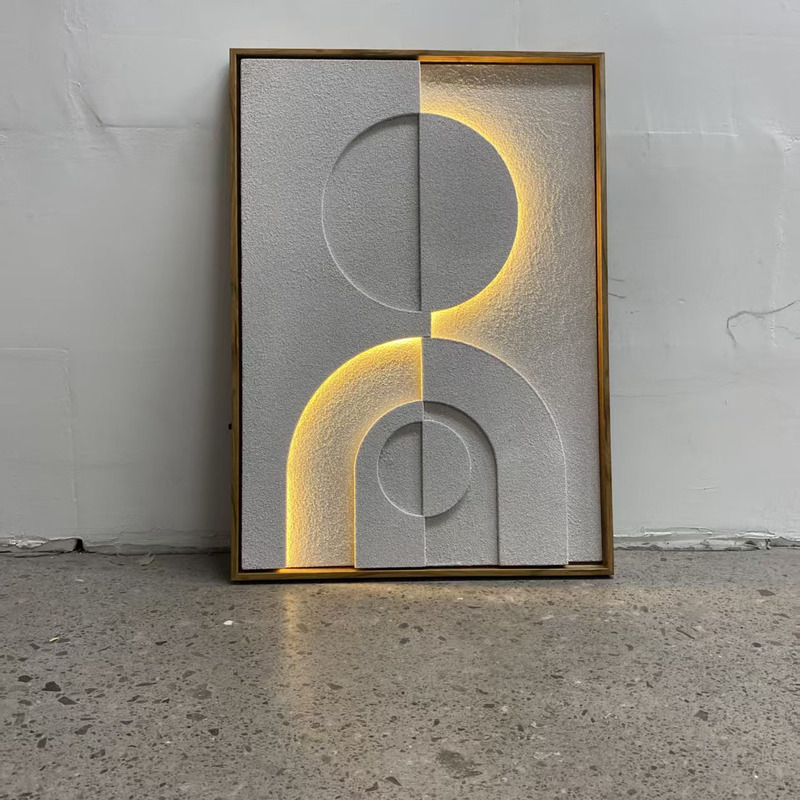 Sandstone Art Home Decoration Painting for Living Room Background Wall, Wall Art, Led Decorative Painting with Original Wood Frame