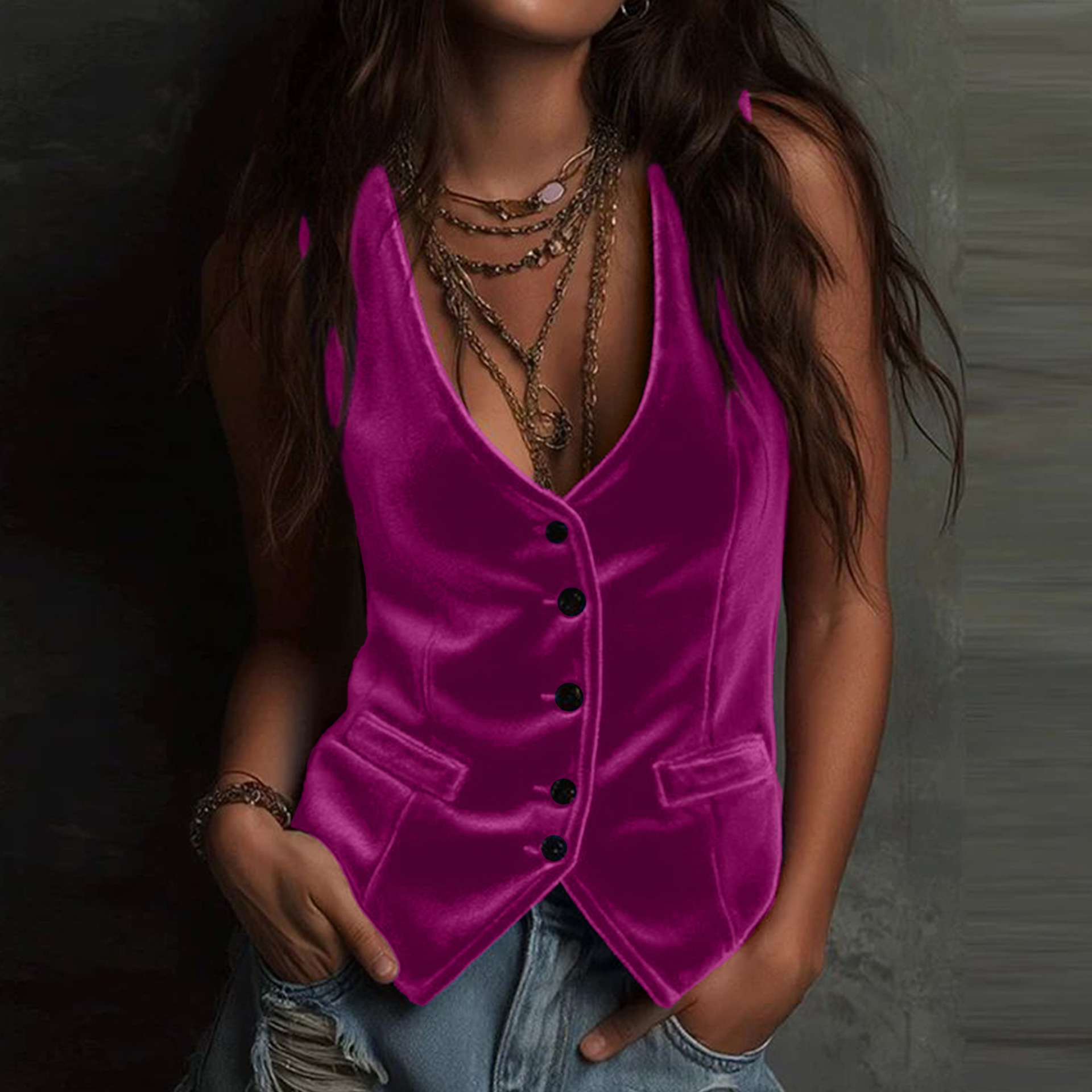 Essential V-Neck Sleeveless Vest For Women, Lightweight Button-Front Layering Tank Top, Versatile Casual And Office Wear_ecoleips.com