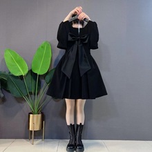 欧洲站蝴蝶结短袖女夏装新款设计感法式小众字连衣裙