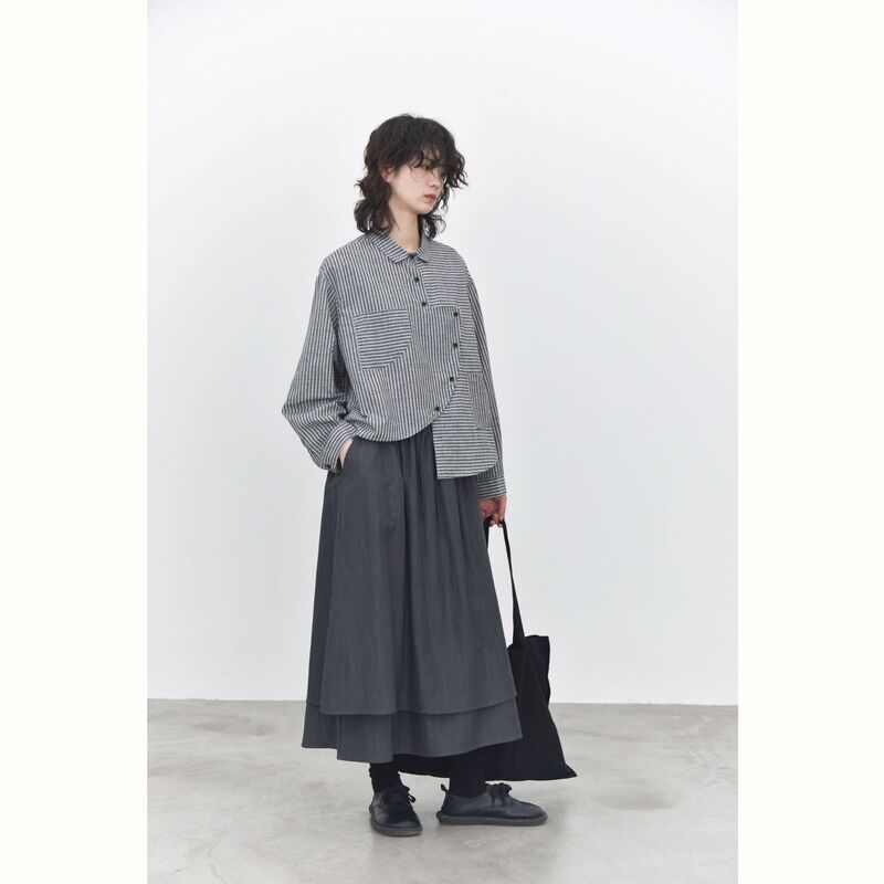 Japanese Niche Literary Retro Asymmetric Horizontal and Vertical Patchwork Striped Color-Blocking Shirt 56822 # Japanese Niche Literary Retro Asymmetric Horizontal and Vertical Patchwork Striped Color-Blocking Shirt 56822 #
