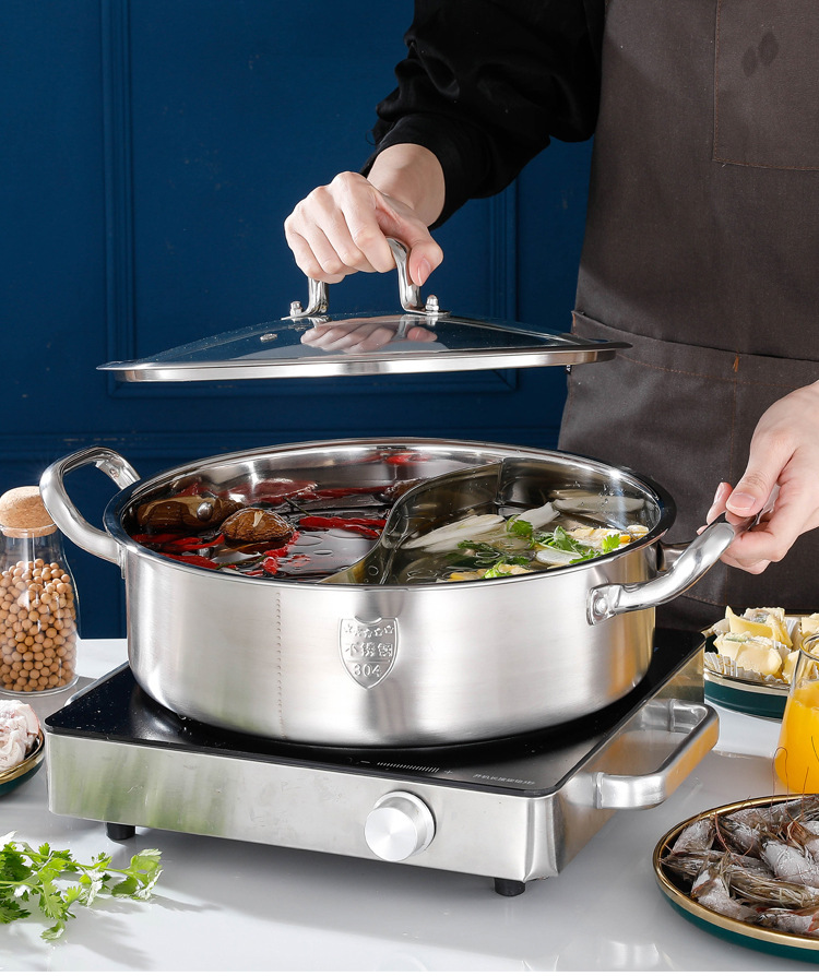 汤锅304不锈钢火锅 加厚清汤锅 家用多用锅电磁炉火锅锅具鸳鸯锅