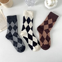 襪子女秋冬新款無骨菱形格中筒襪ins潮日系復古英倫男女款棉襪