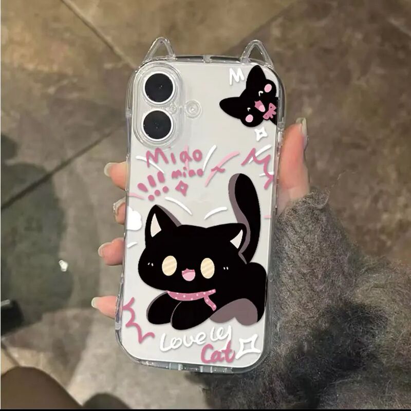 Scare Kitten for Apple 16 Phone Case 16PROMAX Cat Ear Phone Case 13 14 15 Soft Case 12pro Scare Kitten for Apple 16 Phone Case 16PROMAX Cat Ear Phone Case 13 14 15 Soft Case 12pro