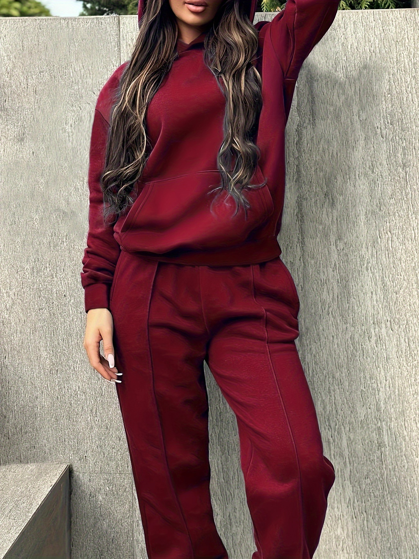 Women's Autumn Winter Hooded Sweatshirt And Straight Leg Pants Set Plus Size Clothing Popular_ecoleips.com