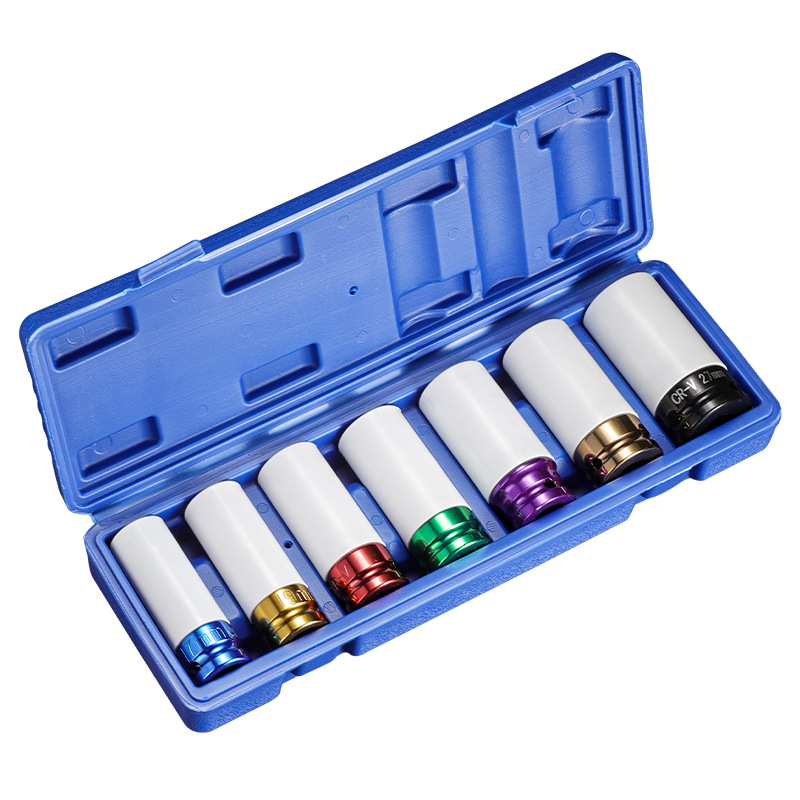 Juego de manguito de protección y desmontaje de neumáticos neumáticos 1/2 pistola de viento Llave de manguito especial para tornillos de neumáticos de color largo