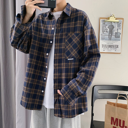 Plaid shirt coat, men's spring and autumn style, men's long-sleeved shirt, 2024 new autumn style, men's casual autumn clothes