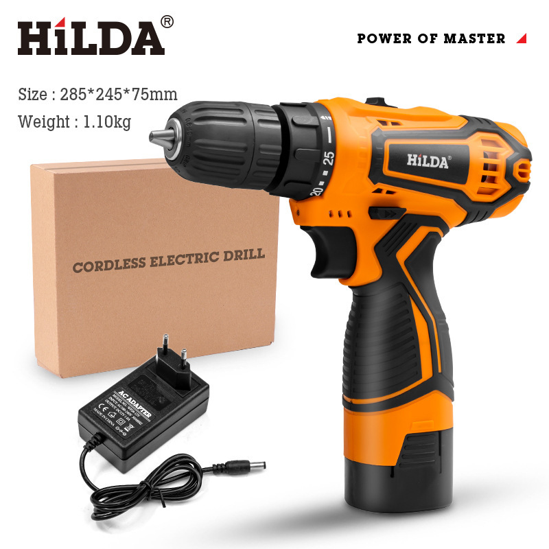Hilda fábrica directa hogar herramienta eléctrica Taladro eléctrico de litio multi-función recargable taladro de mano tornillo eléctrico