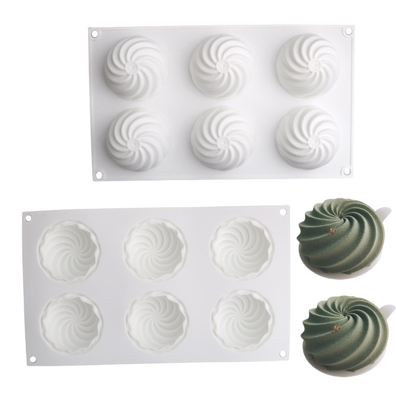 Shenhong goods wholesale 6-piece cyclone round spiral mousse cake mold silicone mold DIY chocolate flying ball tool Shenhong goods wholesale 6-piece cyclone round spiral mousse cake mold silicone mold DIY chocolate flying ball tool